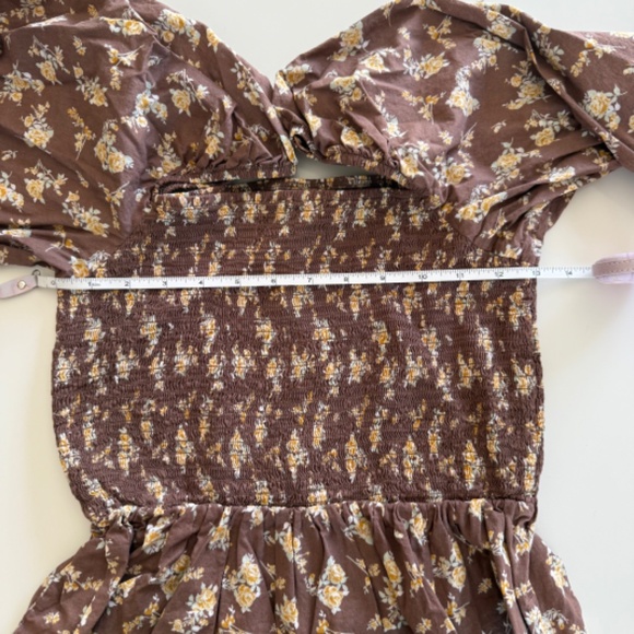 Dizzy Lizzy-Floral Smocked-Long Sleeve Blouse-Brown-Yellow-Cottagecore-Fall-M - Picture 11 of 13